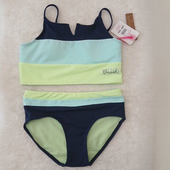 NWT Justice Girls UPF 50 Bikini Size Blue & Green 12-14 - Picture 1 of 4